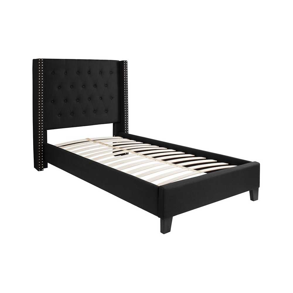 Riverdale Twin Size Tufted Upholstered Platform Bed in Black Fabric