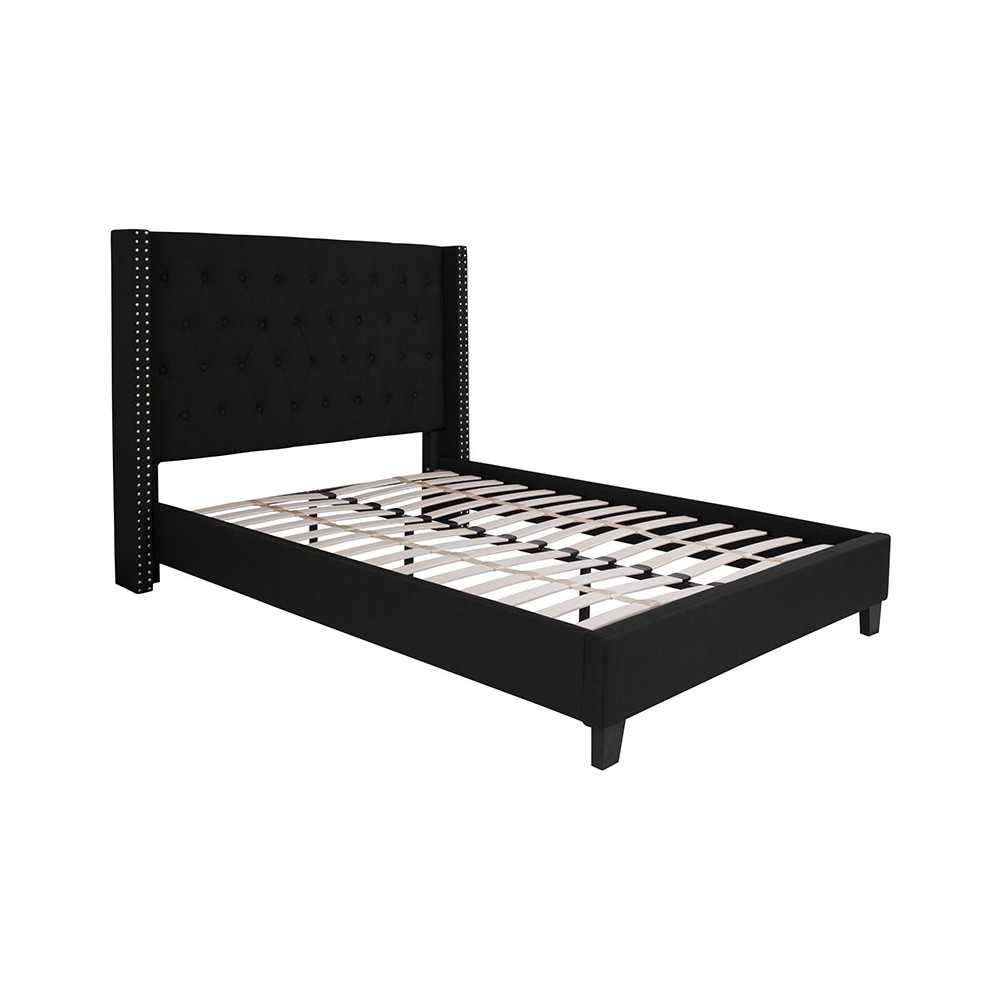 Riverdale Full Size Tufted Upholstered Platform Bed in Black Fabric