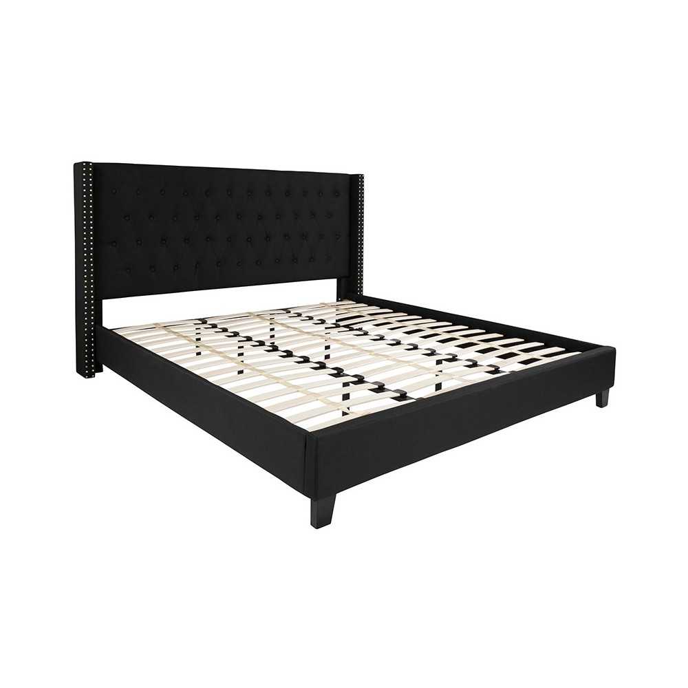 Riverdale King Size Tufted Upholstered Platform Bed in Black Fabric