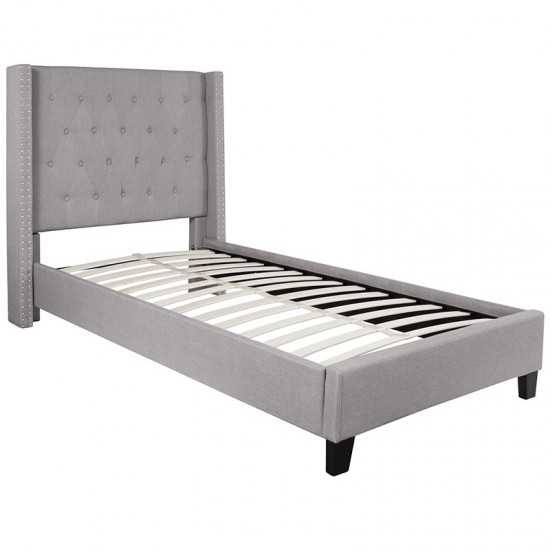 Riverdale Twin Size Tufted Upholstered Platform Bed in Light Gray Fabric