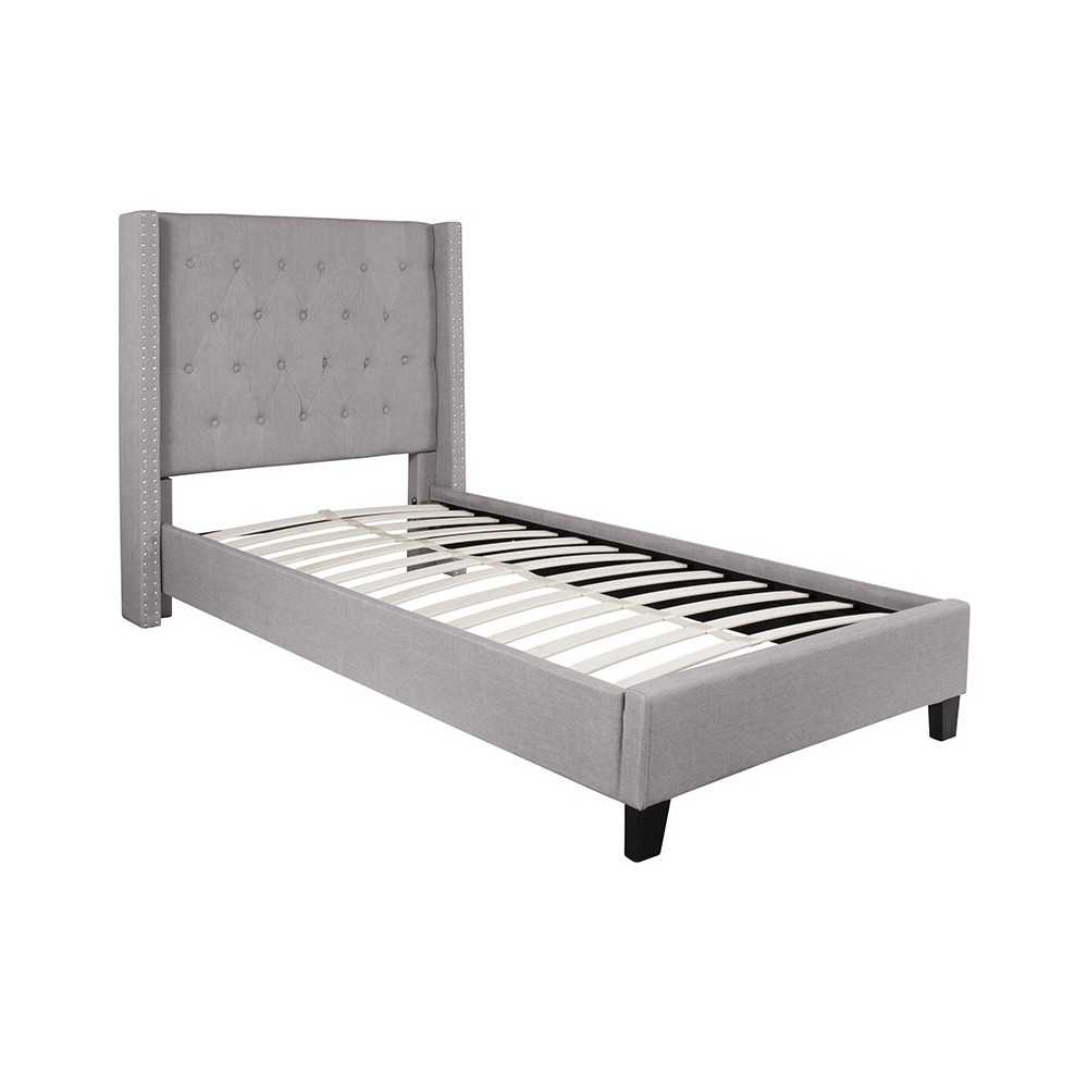 Riverdale Twin Size Tufted Upholstered Platform Bed in Light Gray Fabric