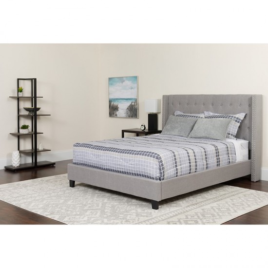 Riverdale Twin Size Tufted Upholstered Platform Bed in Light Gray Fabric