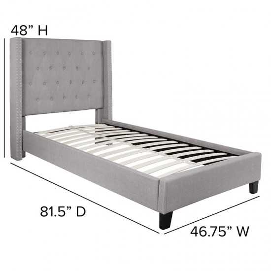 Riverdale Twin Size Tufted Upholstered Platform Bed in Light Gray Fabric