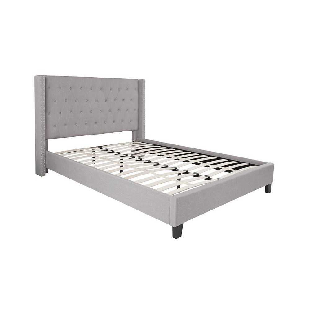 Riverdale Queen Size Tufted Upholstered Platform Bed in Light Gray Fabric Riverdale Queen Size Tufted Upholstered Platform Bed in Light Gray Fabric