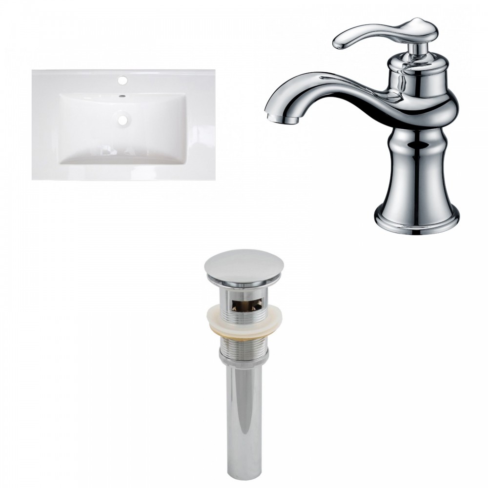 32-in. W 1 Hole Ceramic Top Set In White Color - Overflow Drain Incl.