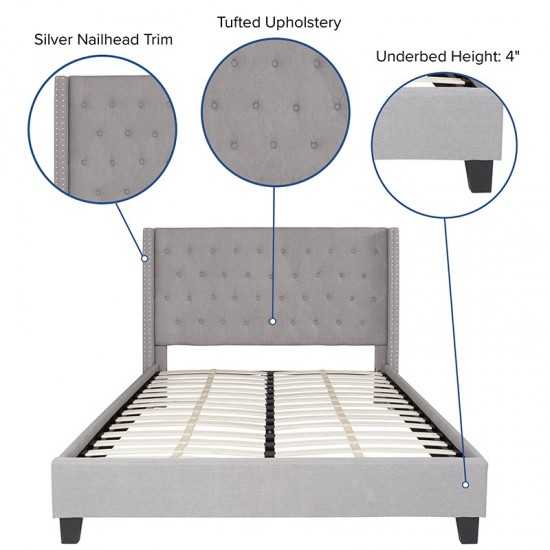 Riverdale Queen Size Tufted Upholstered Platform Bed in Light Gray Fabric