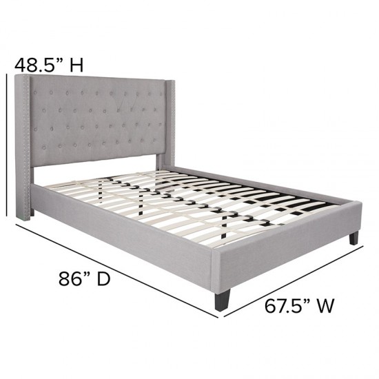 Riverdale Queen Size Tufted Upholstered Platform Bed in Light Gray Fabric