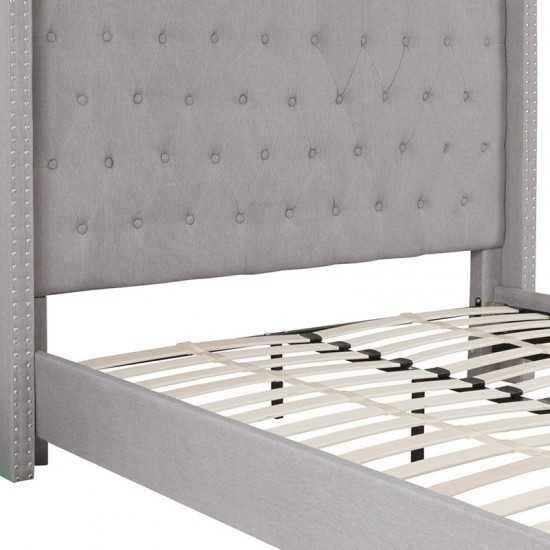 Riverdale Queen Size Tufted Upholstered Platform Bed in Light Gray Fabric