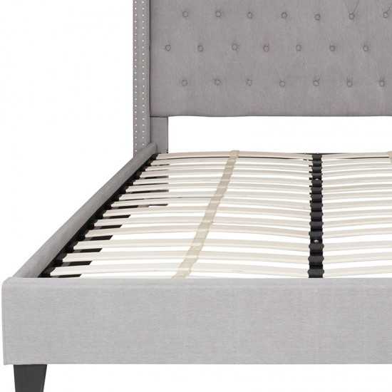Riverdale Queen Size Tufted Upholstered Platform Bed in Light Gray Fabric