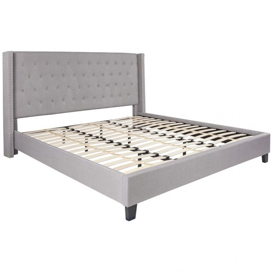 Riverdale King Size Tufted Upholstered Platform Bed in Light Gray Fabric