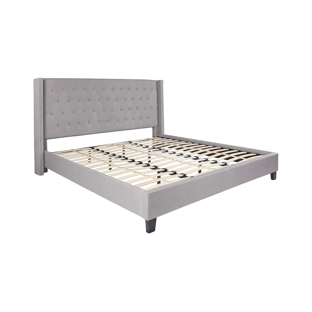 Riverdale King Size Tufted Upholstered Platform Bed in Light Gray Fabric