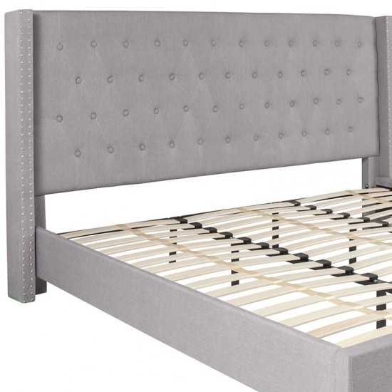 Riverdale King Size Tufted Upholstered Platform Bed in Light Gray Fabric