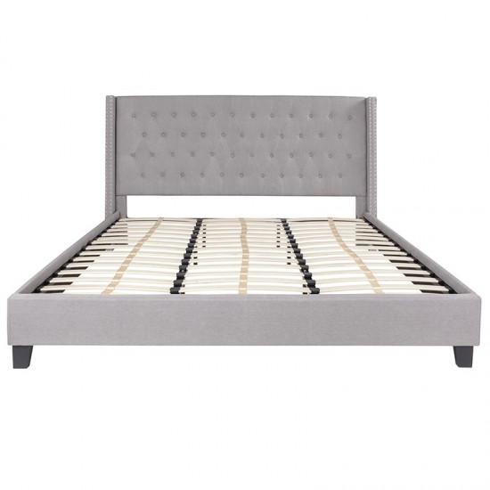 Riverdale King Size Tufted Upholstered Platform Bed in Light Gray Fabric