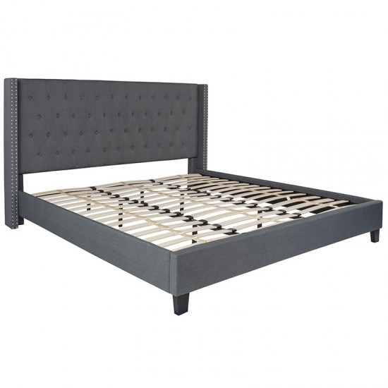 Riverdale King Size Tufted Upholstered Platform Bed in Dark Gray Fabric