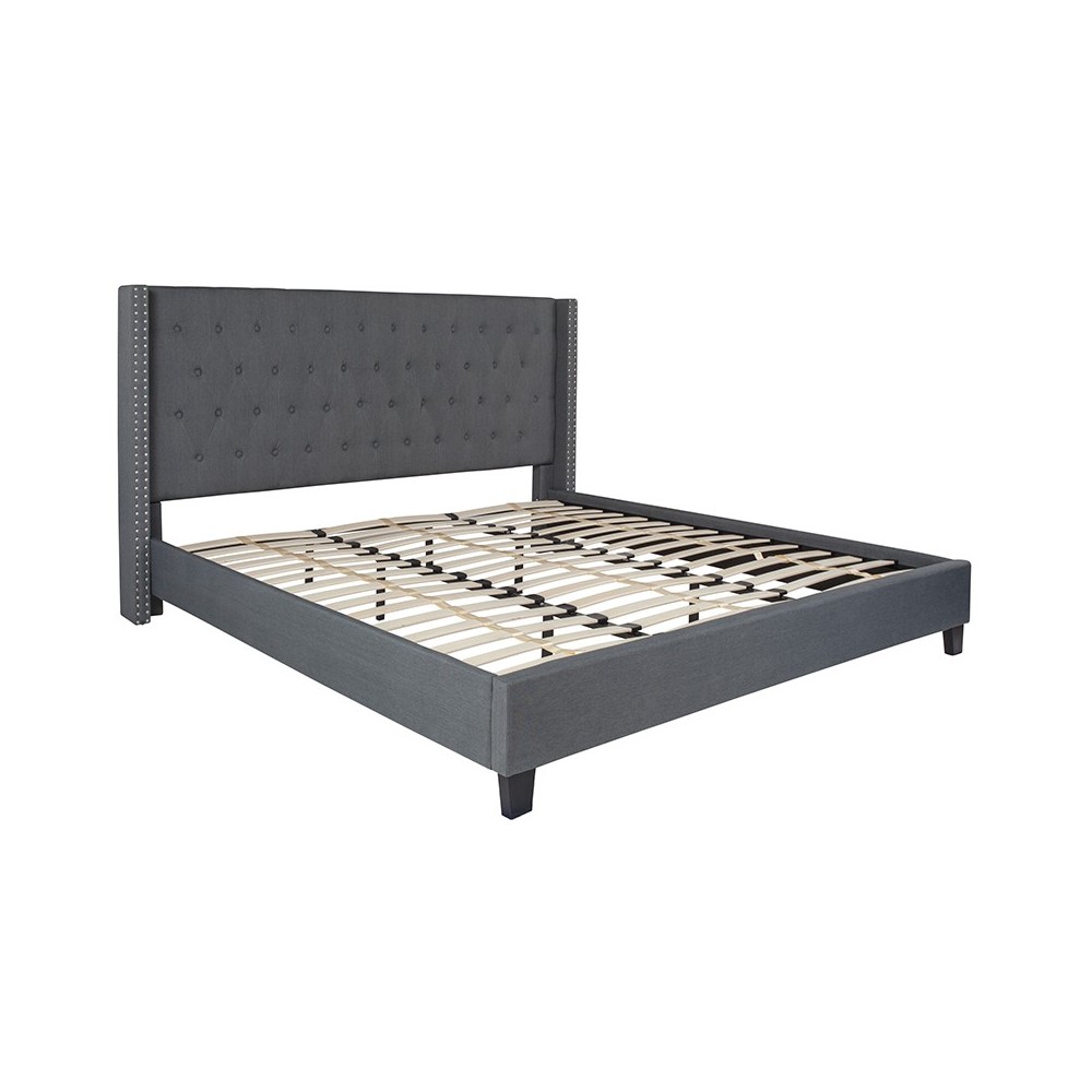 Riverdale King Size Tufted Upholstered Platform Bed in Dark Gray Fabric