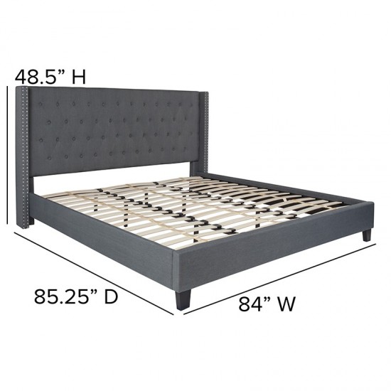 Riverdale King Size Tufted Upholstered Platform Bed in Dark Gray Fabric