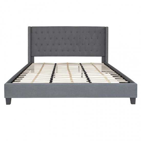 Riverdale King Size Tufted Upholstered Platform Bed in Dark Gray Fabric