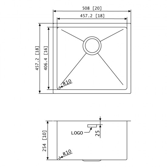 20-in. W CSA Approved Stainless Steel Kitchen Sink With Stainless Steel Finish And 18 Gauge