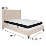 Riverdale Full Size Tufted Upholstered Platform Bed in Beige Fabric with Memory Foam Mattress