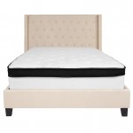 Riverdale Full Size Tufted Upholstered Platform Bed in Beige Fabric with Memory Foam Mattress