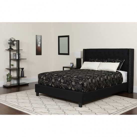 Riverdale Twin Size Tufted Upholstered Platform Bed in Black Fabric with Memory Foam Mattress