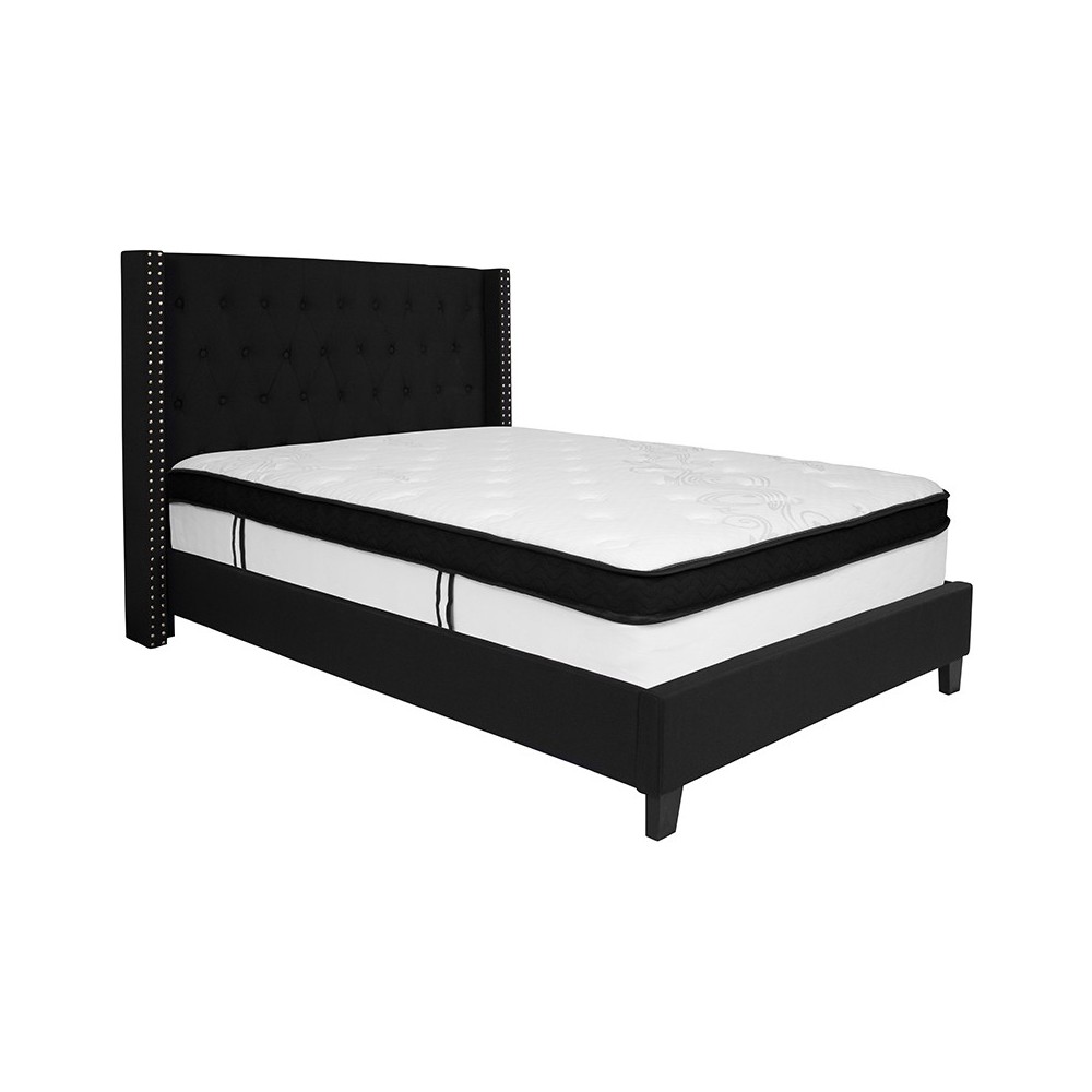 Riverdale Full Size Tufted Upholstered Platform Bed in Black Fabric with Memory Foam Mattress