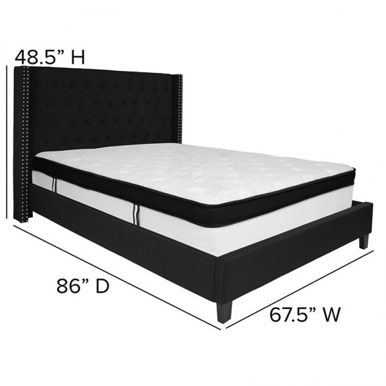 Riverdale Queen Size Tufted Upholstered Platform Bed in Black Fabric with Memory Foam Mattress