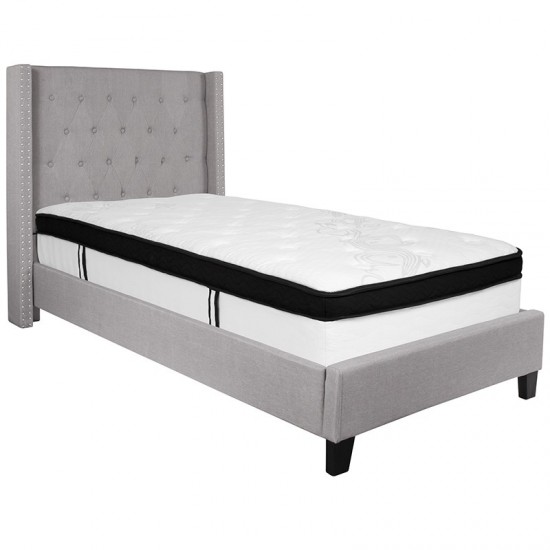 Riverdale Twin Size Tufted Upholstered Platform Bed in Light Gray Fabric with Memory Foam Mattress