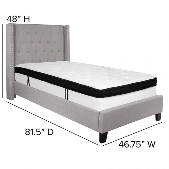 Riverdale Twin Size Tufted Upholstered Platform Bed in Light Gray Fabric with Memory Foam Mattress