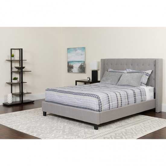 Riverdale Full Size Tufted Upholstered Platform Bed in Light Gray Fabric with Memory Foam Mattress