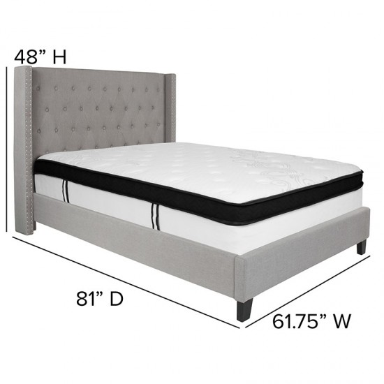 Riverdale Full Size Tufted Upholstered Platform Bed in Light Gray Fabric with Memory Foam Mattress