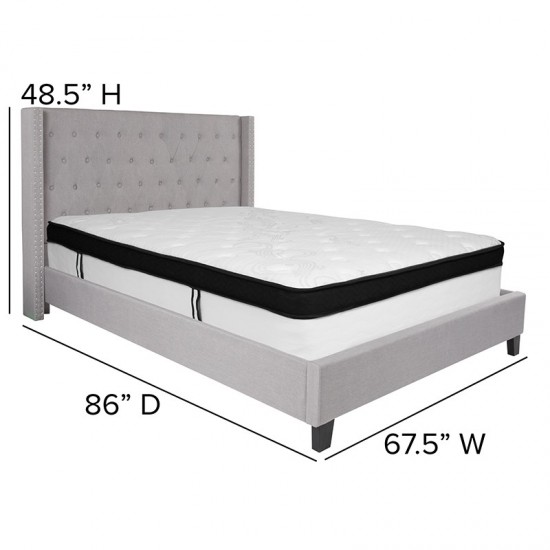 Riverdale Queen Size Tufted Upholstered Platform Bed in Light Gray Fabric with Memory Foam Mattress