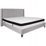 Riverdale King Size Tufted Upholstered Platform Bed in Light Gray Fabric with Memory Foam Mattress