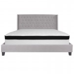 Riverdale King Size Tufted Upholstered Platform Bed in Light Gray Fabric with Memory Foam Mattress