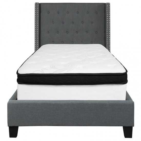 Riverdale Twin Size Tufted Upholstered Platform Bed in Dark Gray Fabric with Memory Foam Mattress