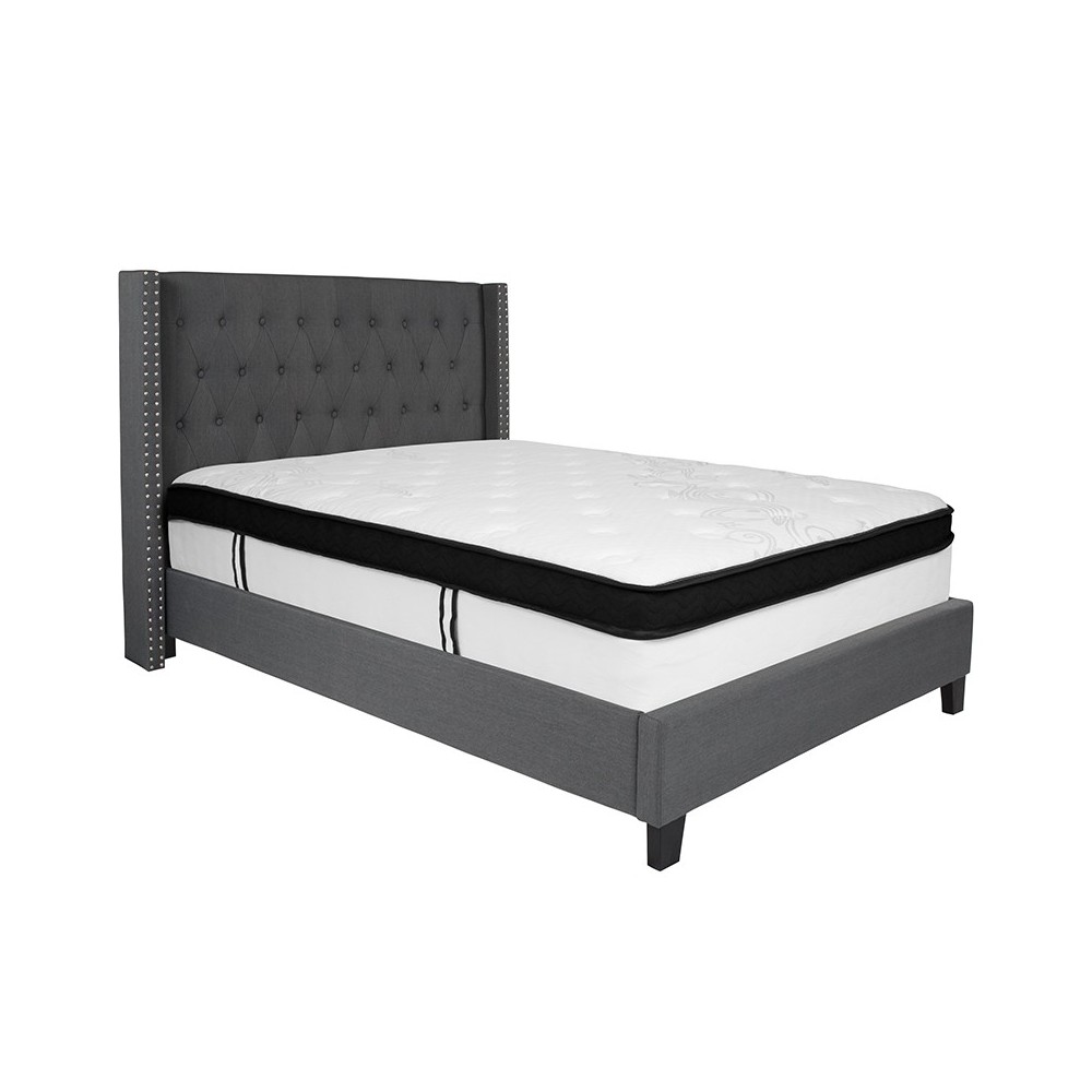 Riverdale Full Size Tufted Upholstered Platform Bed in Dark Gray Fabric with Memory Foam Mattress Riverdale Full Size Tufted Upholstered Platform Bed in Dark Gray Fabric with Memory Foam Mattress