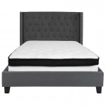 Riverdale Full Size Tufted Upholstered Platform Bed in Dark Gray Fabric with Memory Foam Mattress