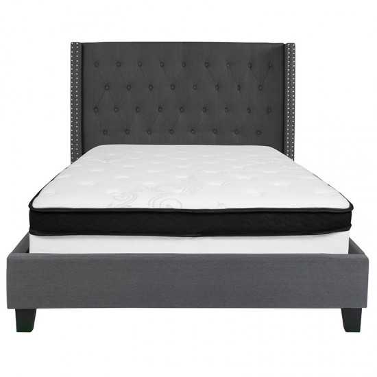 Riverdale Full Size Tufted Upholstered Platform Bed in Dark Gray Fabric with Memory Foam Mattress