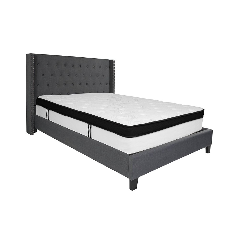 Riverdale Queen Size Tufted Upholstered Platform Bed in Dark Gray Fabric with Memory Foam Mattress Riverdale Queen Size Tufted Upholstered Platform Bed in Dark Gray Fabric with Memory Foam Mattress