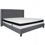 Riverdale King Size Tufted Upholstered Platform Bed in Dark Gray Fabric with Memory Foam Mattress
