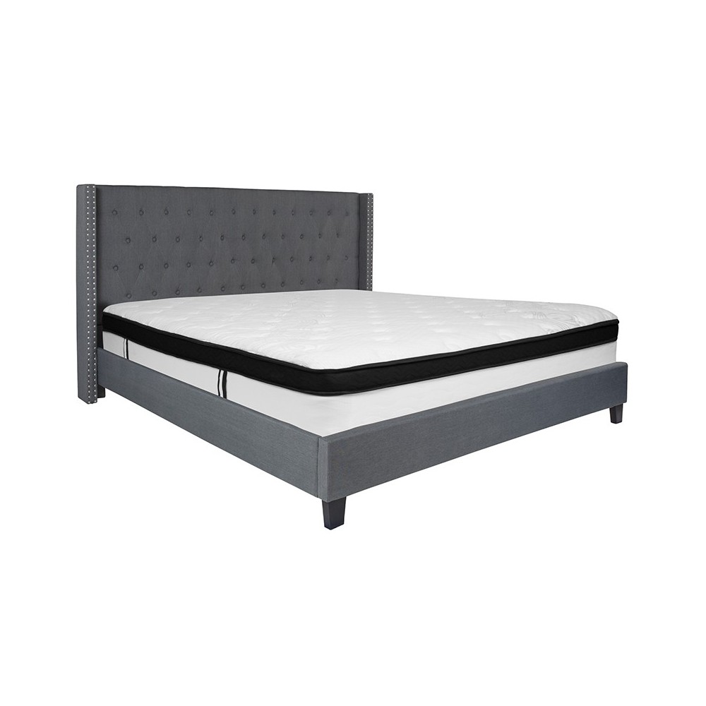 Riverdale King Size Tufted Upholstered Platform Bed in Dark Gray Fabric with Memory Foam Mattress Riverdale King Size Tufted Upholstered Platform Bed in Dark Gray Fabric with Memory Foam Mattress