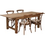 7\' x 40\'\' Antique Rustic Folding Farm Table Set with 4 Cross Back Chairs and Cushions