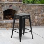 Commercial Grade 24" High Backless Black Metal Indoor-Outdoor Counter Height Stool with Square Seat