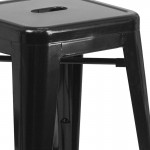 Commercial Grade 24" High Backless Black Metal Indoor-Outdoor Counter Height Stool with Square Seat