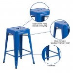 Commercial Grade 24" High Backless Blue Metal Indoor-Outdoor Counter Height Stool with Square Seat