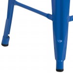 Commercial Grade 24" High Backless Blue Metal Indoor-Outdoor Counter Height Stool with Square Seat