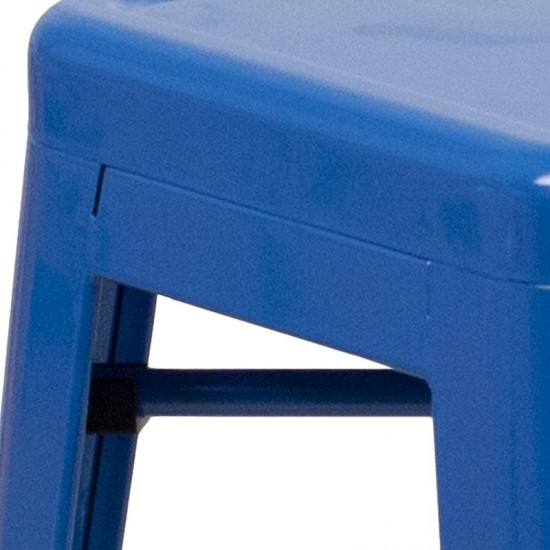 Commercial Grade 24" High Backless Blue Metal Indoor-Outdoor Counter Height Stool with Square Seat