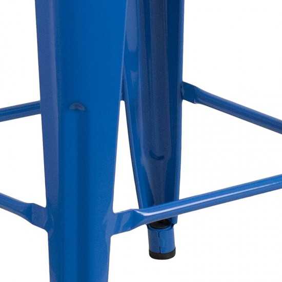 Commercial Grade 24" High Backless Blue Metal Indoor-Outdoor Counter Height Stool with Square Seat