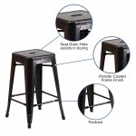 Commercial Grade 24" High Backless Black-Antique Gold Metal Indoor-Outdoor Counter Height Stool with Square Seat