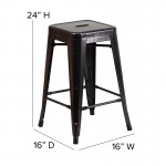 Commercial Grade 24" High Backless Black-Antique Gold Metal Indoor-Outdoor Counter Height Stool with Square Seat